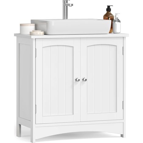 VASAGLE Mobile Sottolavabo con 2 Ante, Mobile Sotto Lavabo, Ripiano Regolabile, Ampio Spazio di Organizzazione, Stile Rustico, 30 x 60 x 60 cm, Bianco Nuvola BBC100WH01 (1/5)