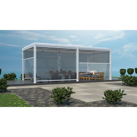 Tenda avvolgibile 4m Calicantus screen by Giardini di Maggio, struttura colore bianco e tessuto grigio chiaro (1/4)