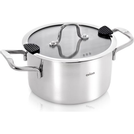 Mijoteuse avec couvercle en verre - 24 cm - 6,2 l - Marmite en acier inoxydable - Adapté à l'induction - Lavable au lave-vaisselle - VENICE (1/5)
