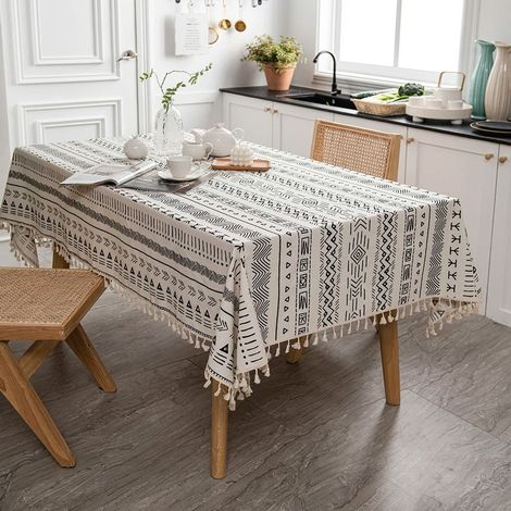 Tovaglia geometrica a righe in lino, lavabile, adatta per feste, caffè, cucine e picnic (rettangolare, 140200 mm). (1/5)