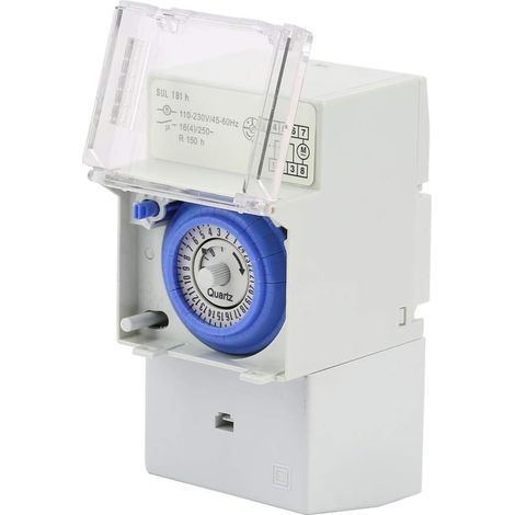 Minuterie Mécanique SUL181H, Horloge Programmable 24H Din Rail Minuterie Analogique Modulaire 24 Heures Boîtier Étanche Adapté pour Extérieur avec une Large Tension de 110V à 230V AC (1/5)