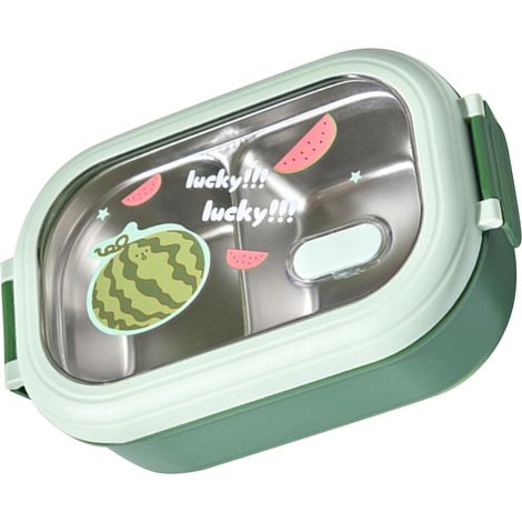Nouvelle boîte à lunch isotherme pour étudiants, boîte à lunch compartimentée en acier inoxydable de style cafétéria, boîte à lunch portable et compartimentée pour les employés de bureau, verte. (1/5)