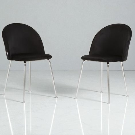 Sedia da pranzo in velluto Nero con gambe in metallo Cromo - PARIS 2 sedie (1/5)