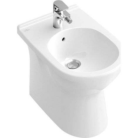 O.novo, Bidets posés au sol, 360 x 560 mm, pour robinetterie monotrou , troude robinetterie percé,avec trop-plein, modèle sur pied, pour installation près du mur, En porcelaine sanitaire Blanc