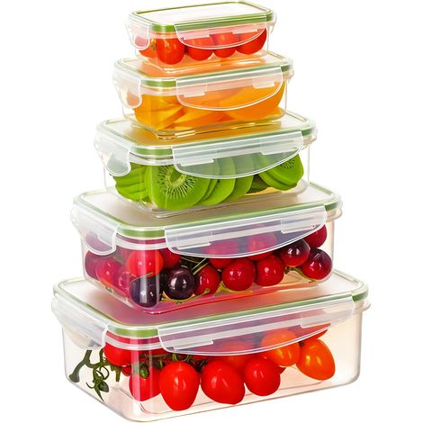 10 Pièces Boite Hermetique Alimentaire (5 Boîtes, 5 Couvercles), Boîte Conservation Alimentaire Set, Plastique, Étanche, Adaptés au Micro-ondes, au Congélateur et au Lave-vaisselle, Sans BPA (1/5)