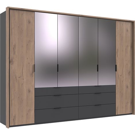 Kleiderschrank 304 cm inkl. Spiegel und Passepartoutrahmen in grau mit Eiche BIELLA-43 (1/5)