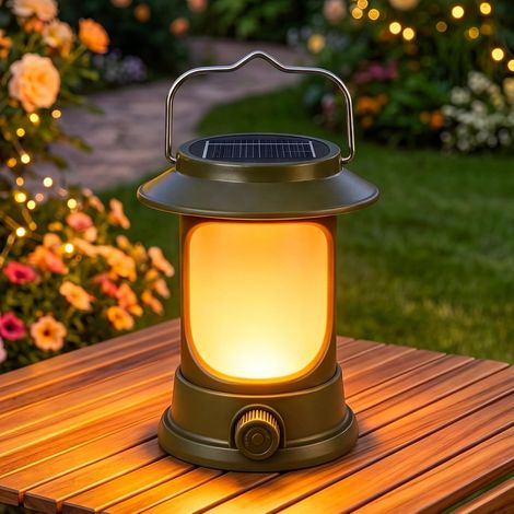 Lampe de camping rechargeable USB et solaire, 3 modes d'éclairage réglables, lampe de tente d'éclairage portable étanche pour la pêche, la randonnée, le pique nique (1/4)