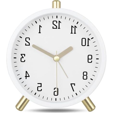 Réveil rétro - Réveil silencieux classique en métal blanc laiteux de 11 cm, décoration moderne et simple, horloge de table pour chambre à coucher (1/5)