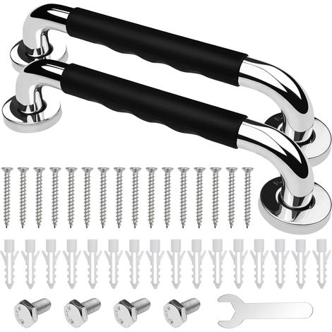 Haltegriff für Toilette, 30 cm, 2er-Set, rutschfeste Haltegriffe für Bad, Dusche und Badewanne, Edelstahl, Stützgriff für Senioren/Menschen mit Behinderung/Kinder/Schwangere