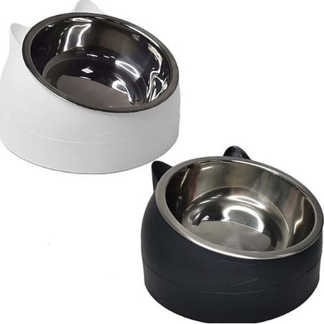 pièces - Gamelles pour chats - Mangeoires pour chien - noir, blanc - 200 ml - Gamelle pour chien et chat - Acier inoxydable - En forme de tête de chat (1/5)