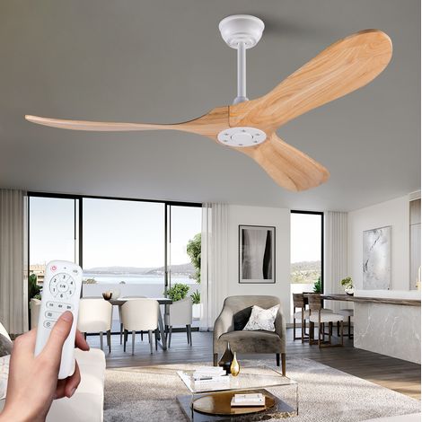 Ventilador de techo 132 cm, 3 aspas de madera, motor DC silencioso, mando a distancia, temporizador, reversible (1/5)