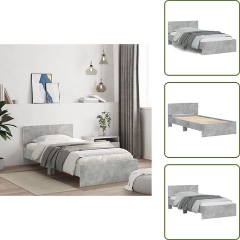 The Living Store Cadre de lit sans matelas avec tête de lit gris béton 100x200cm - Cadre de lit (1/5)