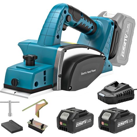 Cordless Planer Compatible with 18V, 15000rpm, Planing Width 82mm, Cutting Depth 0-2mm, Electric Planer with 2×4.0Ah Battery for Working Wood/Doors (1/5)