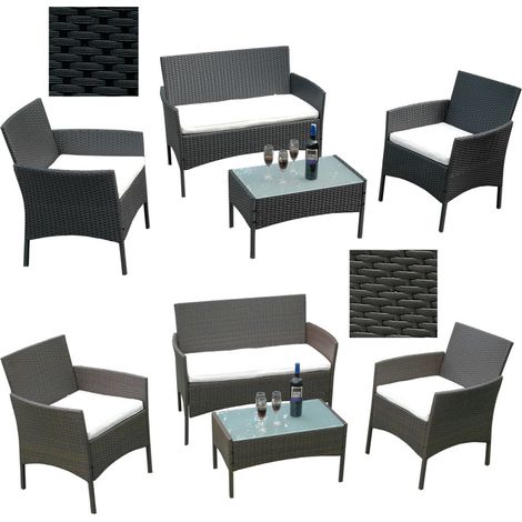 SWANEW Set di mobili da giardino in resina a 4 posti - Marrone - Divano + Poltrona + Tavolo (1/5)