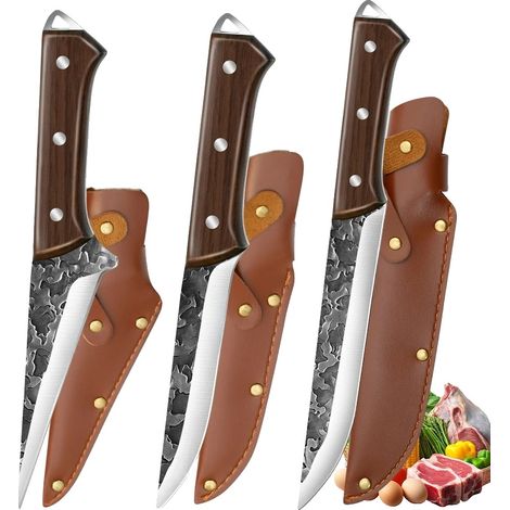 Ensemble de Couteaux à Désosser, Acier Inoxydable à Haute Carbone, Design Ergonomique, 3pcs (1/2)