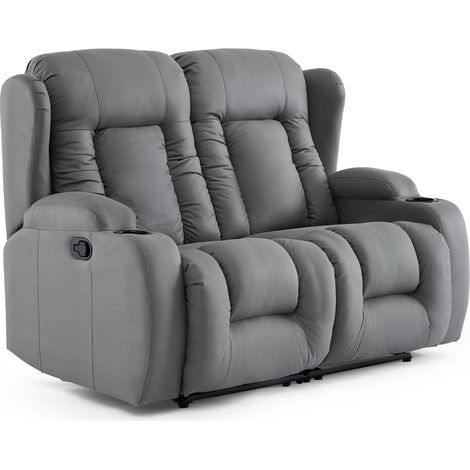 CAESAR 2 SEATER GREY TECHNOLOGY FABRIC MODERN MANUAL RECLINER SOFA (1/5)