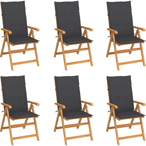 Lot de 6 Chaises de jardin - Chaises d'extérieur pour terrasse/jardin avec coussins anthracite Bois de teck BV573410 - BonneVie (1/5)