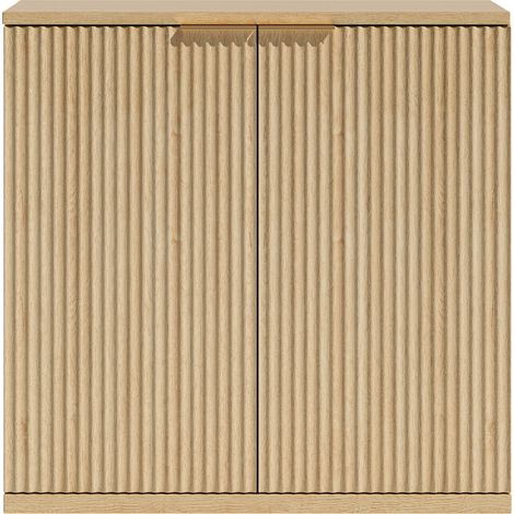 Sideboard en chêne naturel 80x40x80 cm avec porte plissée et poignée en métal (1/5)