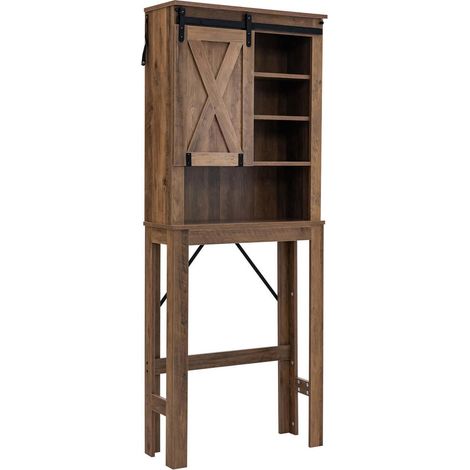 3 niveaux réglables, meuble de rangement WC en bois avec porte coulissante, gain de place pour salle de bain (1/5)
