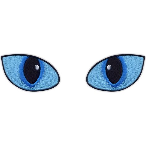 Patchion Katzenaugen blau - bei Tageslicht GROSS - Aufbügelbare / Heißsiegel-Rückseite - Gestickter Aufnäher/Abzeichen/Emblem
