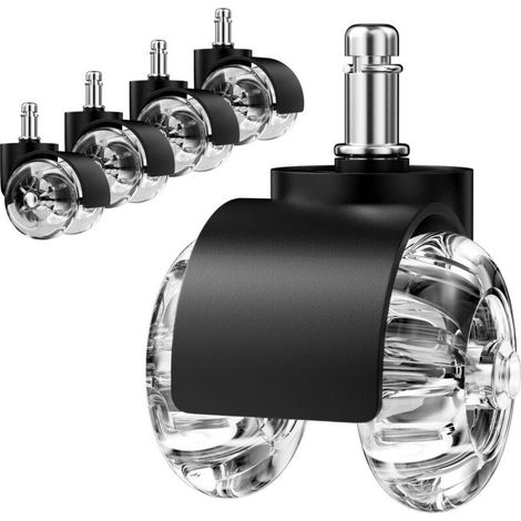 5 pièces roulette chaise de bureau en caoutchouc 11mm x 22mm, 360° Rotation pour jeu chaises, roulette pivotantes conception l'abrasion, roulettes de rechange silencieuses sans rayures, noir (1/5)