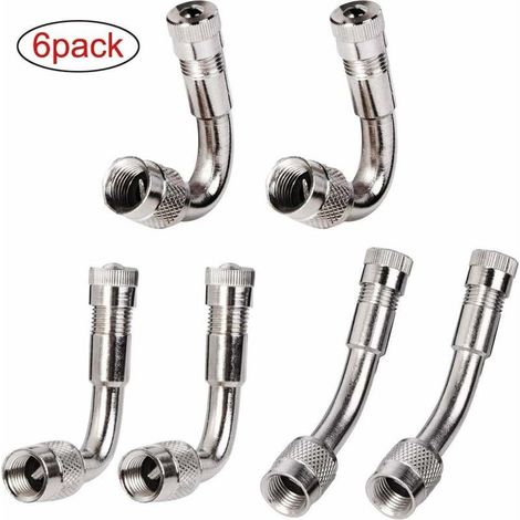 6 Pièces Pneu Valve Rallonge Va, Pneu Valve de Adaptateur, Air Pneu Valve Extension, Pneu Prolongateur Coude de Valve, pour Voiture Moto Vélo Camion, 3 Sortes (Argent) (1/5)