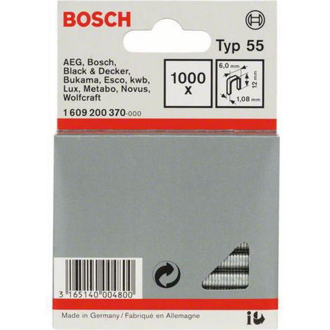Bosch Accessories 1609200370 Schmalrückenklammern Typ 55 1000 St. Abmessungen (L x B) 12 mm x 6 mm