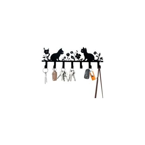 Wandschlüsselhalter, Katzen-Wandschlüsselhalter, Schwarzer Wandschlüsselhalter, Wandschlüsselhalter mit 7 Haken, Wandschlüsselhalter für Flur, Eingangsbereich, Wohnzimmer, Küche, Dekorativer Wandschlü
