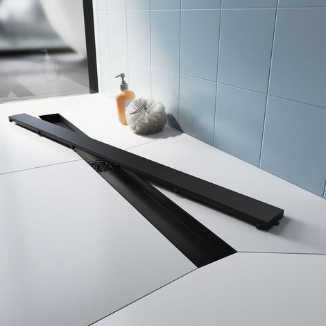 SONNI Duschrinne Duschablauf extra flach Bodenablauf Edelstahl dusche 2 in 1 Befliesbar 360° horizontal verstellbarer Bodenablauf Länge Länge:70cm Breite:70mm Subschwarz