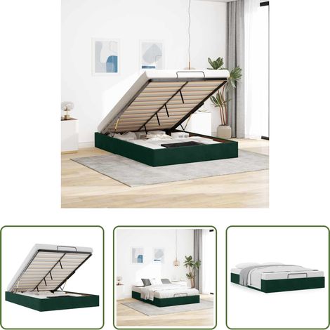 vidaXL Stauraum unter Bett -  Ottoman-Bett ohne Matratze Dunkelgrün 140x200 cm Samt