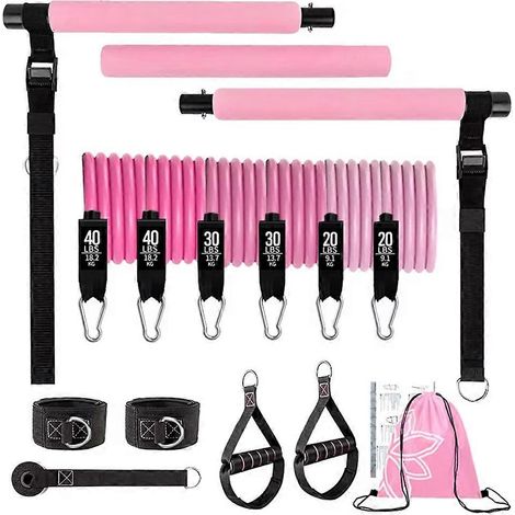 Gewichtstrainingsset mit 82 kg (180 lb) Widerstandsbändern für ein komplettes Körpertraining, tragbar, aus TPE, für Yoga, Pilates und Heim-Fitnessstudio (rosa). (1/5)