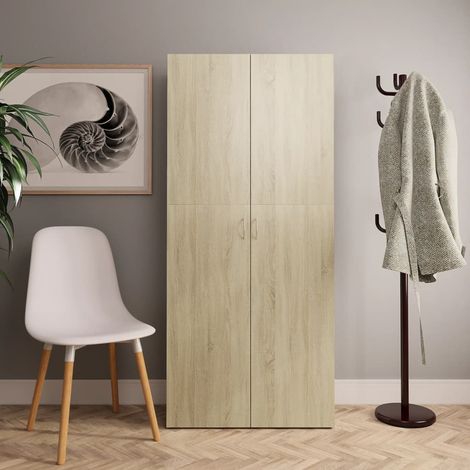 Zapatero madera contrachapada color roble 80x35,5x180 cm