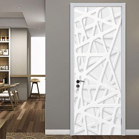 Stickers Porte 3D Géométrique Blanc Simple Auto Adhésif Autocollants Papier Peint 77X200Cm Pvc Imperméable Amovible Vinyle (1/5)