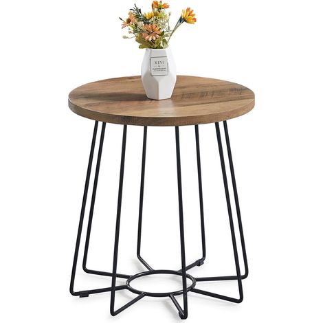 Designetsamaison – Table basse ronde en bois marron 40x40cm – Structure métal noir – Design industriel – Durable et facile à entretenir (1/2)