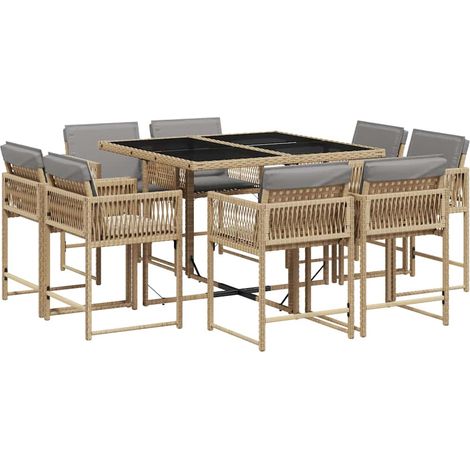 Maison Exclusive - 9-tlg. Garten-Essgruppe mit Kissen Beigemischu