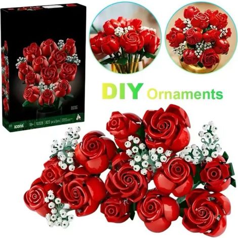 Ensemble de blocs de bouquets de roses – Centre de table avec fleurs artificielles pour adultes de 18 ans et plus – Décoration florale de Noël (1/4)