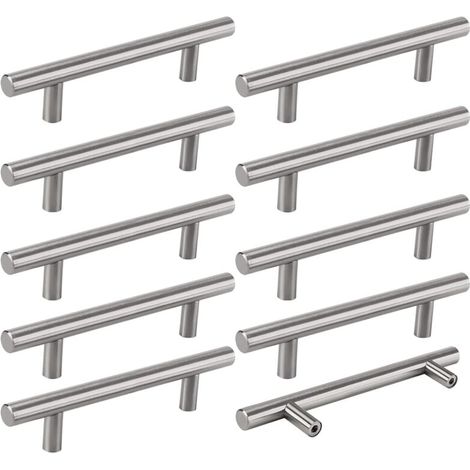 10 maniglie da cucina in argento, maniglie per mobili cave spazzolate, maniglie per porte in acciaio inossidabile, con viti, distanza di foratura 128 mm, per cassetti e ante di armadi (1/4)