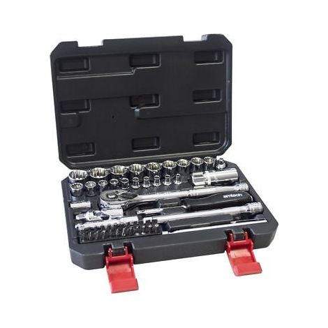 HEAVY DUTY 52PC 1/4 & 3/8 12 POINT SOCKET RATCHET EXTENSION BAR BIT SET I0635