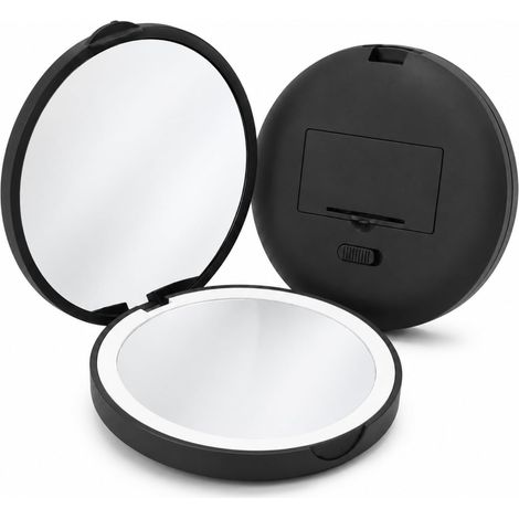 Miroir de Sac à Main avec lumière 1x/2x, Noir, Portable, grossissant (1/5)