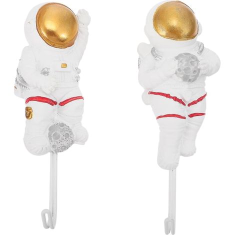 Crochets muraux autocollants en forme d’astronaute, patères décoratives sans perçage avec fixation adhésive, supports pour vêtements, sacs, clés et accessoires de chambre (1/3)