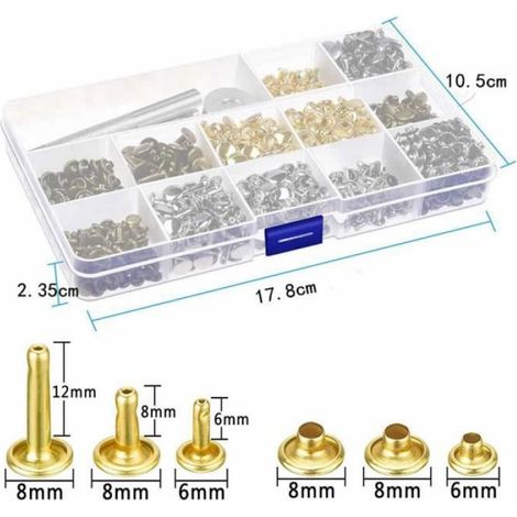360pcs rivets en cuir double capuchon rivet tubulaire avec pince outil de fixation pour les rivets (1/4)