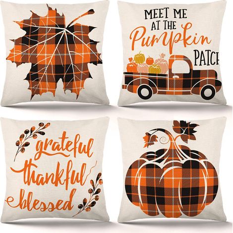 Set mit 4 Halloween-Kissenbezügen mit Cartoon-Motiven, Halloween-Kissenhüllen, Sofakissenbezügen (45x45 cm)