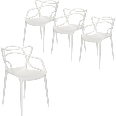4 Sedie Maestro in Polipropilene con Schienale Intrecciato e Braccioli – 53x52x81 cm – Ergonomiche con Gommini Antigraffio – Ideali per Interni ed Est