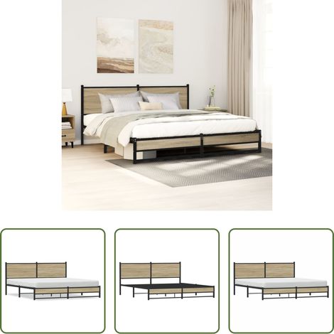 Metallbettgestell - Metallbett ohne Matratze Sonoma-Eiche 160x200 cm (1/5)