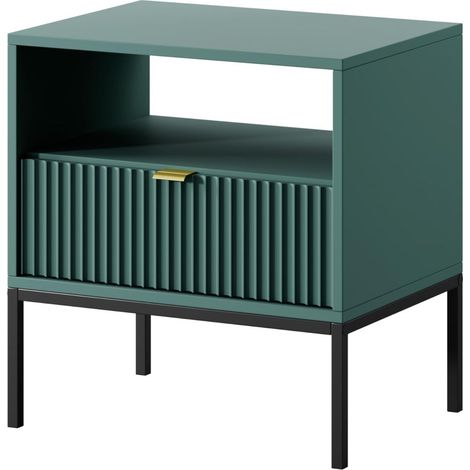 Comodino: 1 cassetto, labrador, Nero, 54 x 56 x 39 cm, maniglie dorate (1/5)