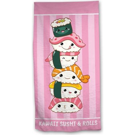 Serviette de plage Rose - sushi et rolls kawaii - 70x140 cm (1/4)