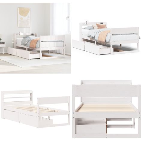Massivholzbett ohne Matratze Weiß 90x200 cm Kiefernholz - Kiefernholzbett - Bett ohne Matratze (1/5)