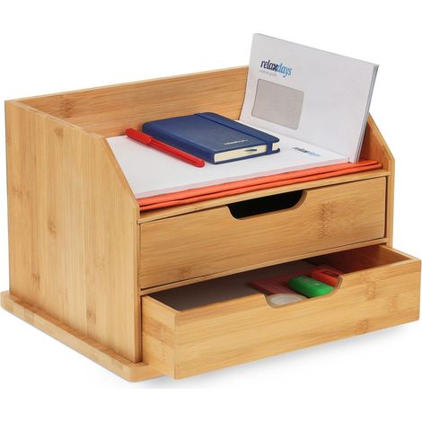 Organizador de escritorio de bambú con cajones