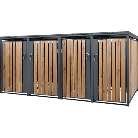 ML-Design Copribidoni per 4 Bidoni di Spazzatura Contenitori Pattumiera Cassonetti Rifiuti 240 L 264 x 80 x 116,3 cm Box in Acciaio Antracite/Effetto Quercia Coperchio Bidone Resistente con 4 Porte (1/5)