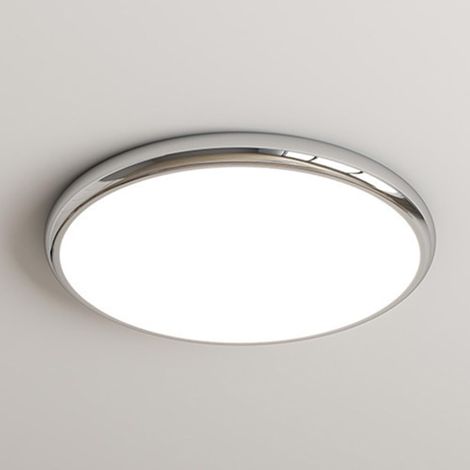 Plafonnier rond de 30 cm, plafonnier LED, plafonnier de chambre, plafonnier de salon, trois températures de couleur réglables (chrome). (1/5)